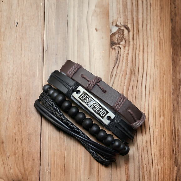 Unisex Leather Bracelet 4 Piece Set - Picture 6 of 9